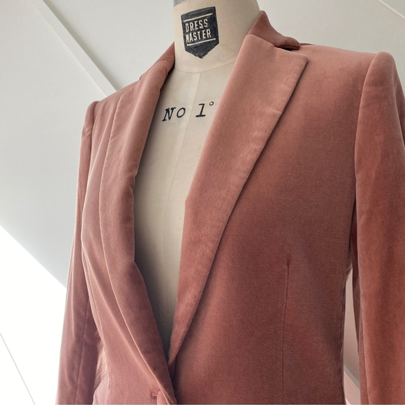 Frame Single Breast Lined Velvet Blazer Notch Lapel Pockets Old Rose - 0 - Picture 5 of 14